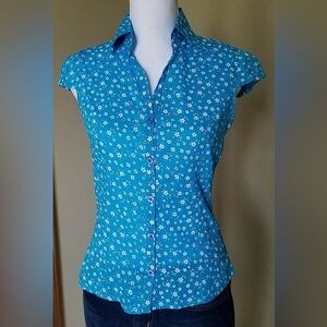 Terranova Short Sleeve Cotton Turquoise Blue Floral Shirt from Italy